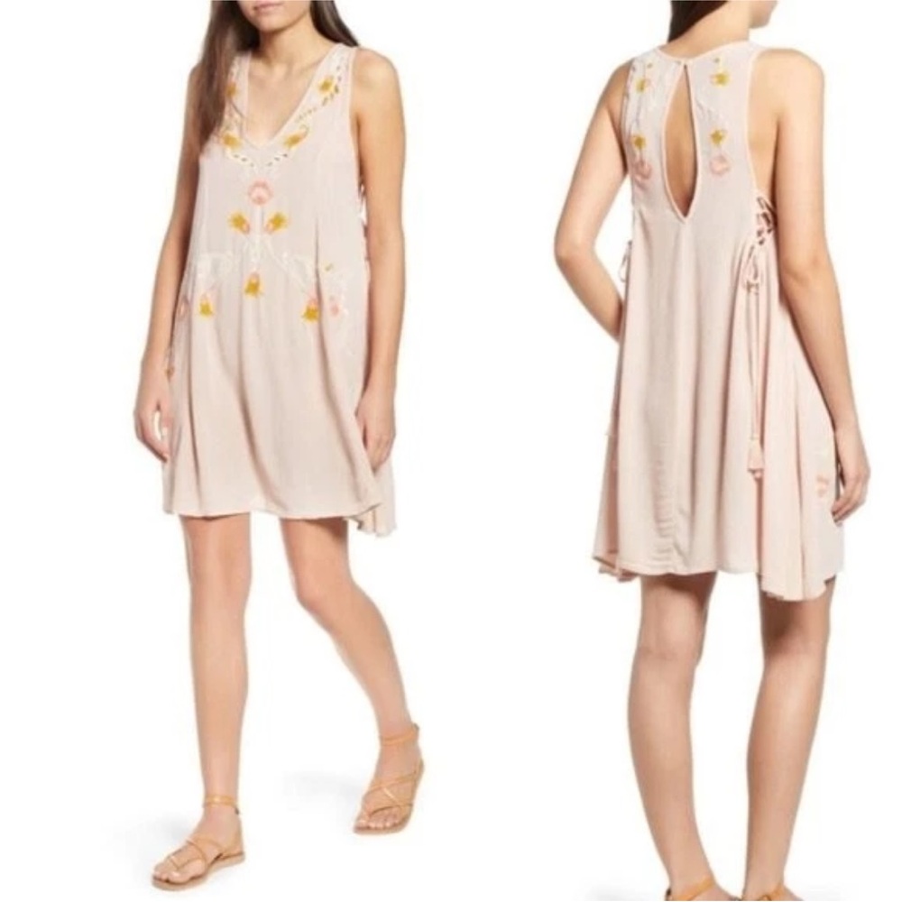 Free People Dress in Blush Combo, light pink with cream, pink, gold embroidery